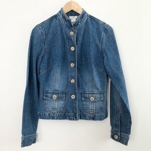 [LOFT] Vintage Y2K 100% Cotton Button Front Tab Belt Jean Jacket